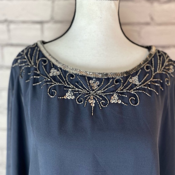 J Kara Gray Beaded Boat Neck Caplet Dress size 4 NWT Formal Mother of the Bride - Picture 4 of 14